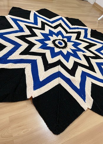 Mavi Desenli Bohem El Örmesi Halı - Görsel 2