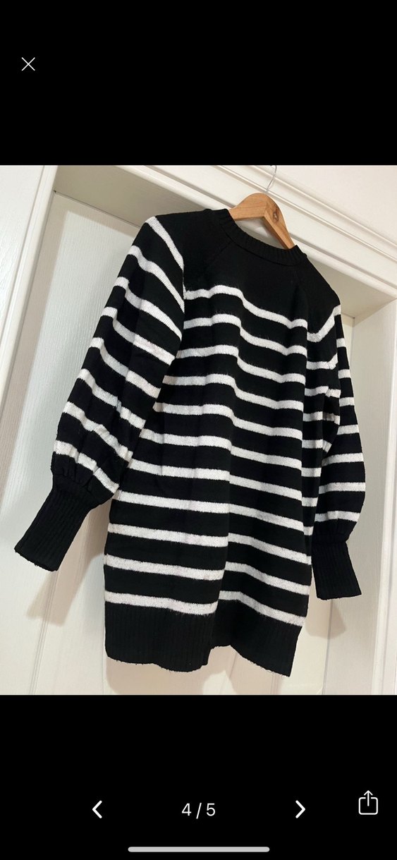 Siyah Gri Çizgili Örgü Kadın Kazak - Görsel 3