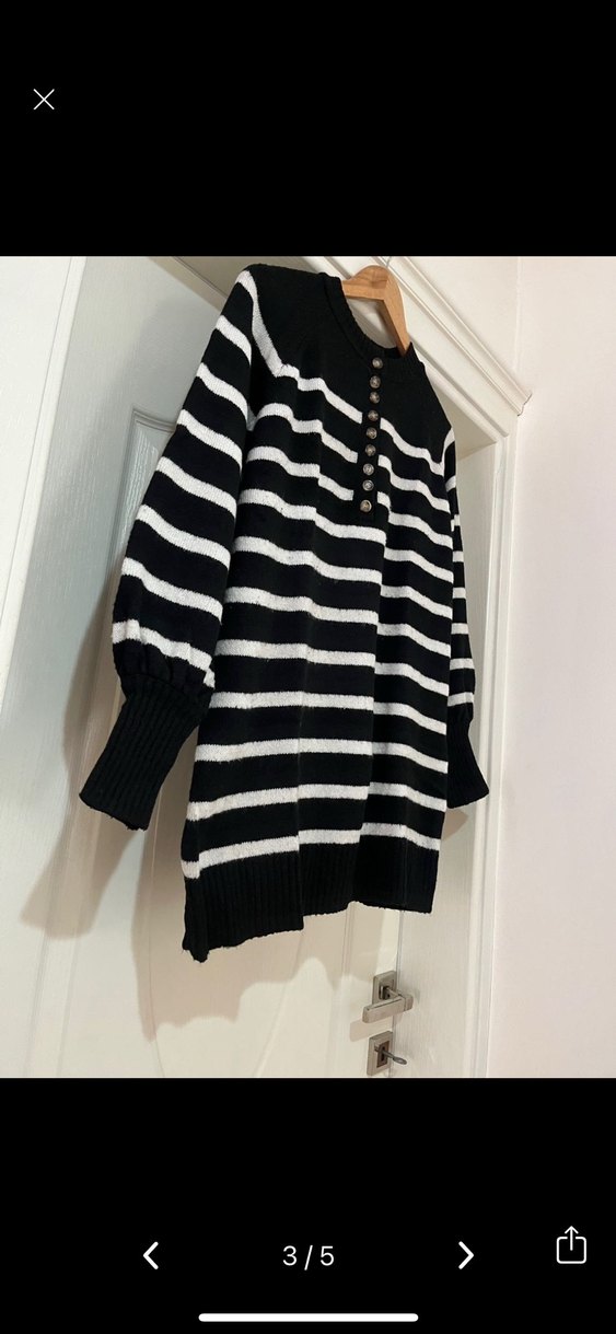 Siyah Gri Çizgili Örgü Kadın Kazak - Görsel 2