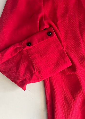 Kırmızı Uzun Keten Kadın Kaban - Görsel 4