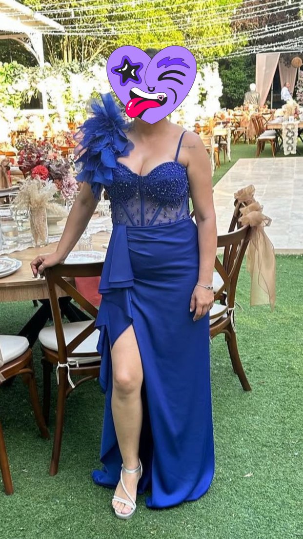 Straplez Lacivert Uzun Drapeli Abiye Elbise - Görsel 2