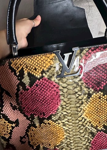 Kadın Çok Renkli Deri Yılan Desenli Çanta - Görsel 5