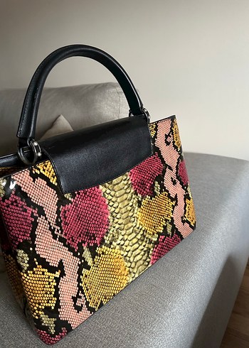 Kadın Çok Renkli Deri Yılan Desenli Çanta - Görsel 3