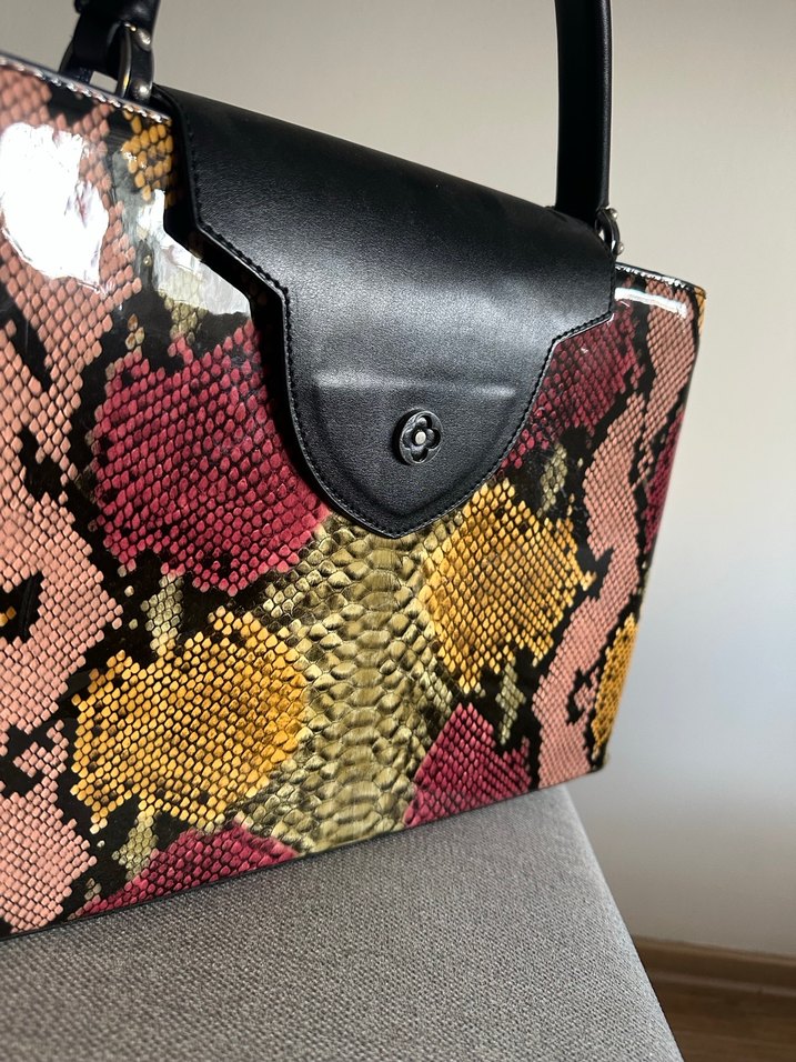Kadın Çok Renkli Deri Yılan Desenli Çanta - Görsel 2