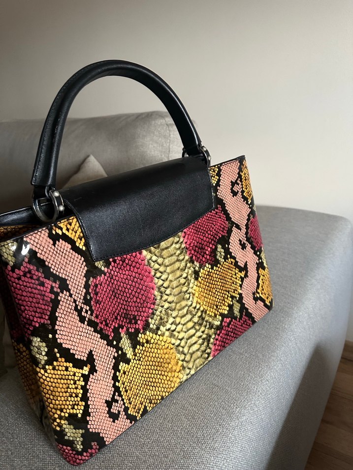Kadın Çok Renkli Deri Yılan Desenli Çanta - Görsel 3