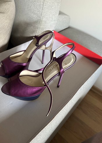 Mor Yüksek Topuklu Kadın Abiye Ayakkabı - Görsel 2