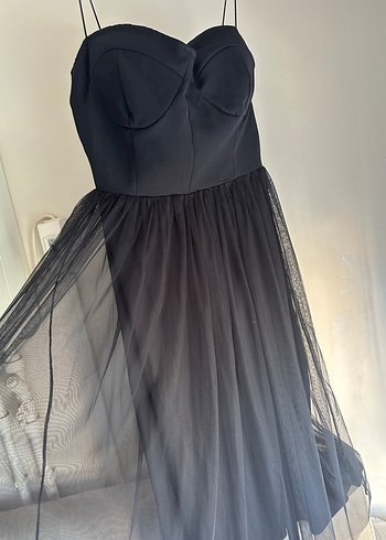 Siyah Uzun Straplez Gotik Abiye Elbise - Görsel 3