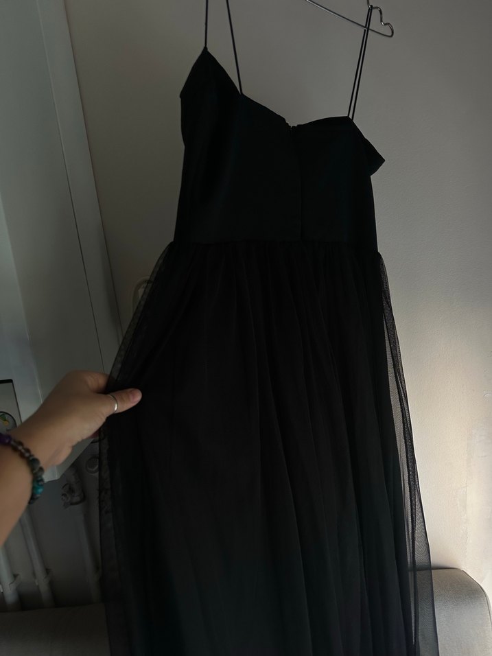 Siyah Uzun Straplez Gotik Abiye Elbise - Görsel 2