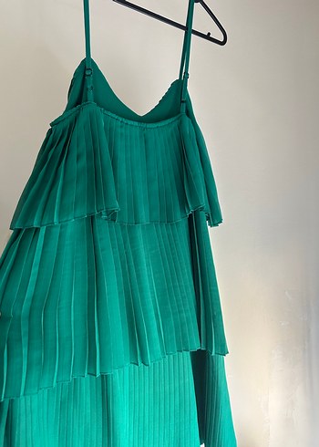 Yeşil Pilili Straplez Midi Elbise - Görsel 2