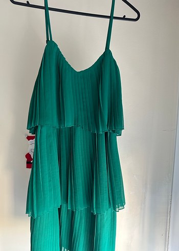 Yeşil Pilili Straplez Midi Elbise - Görsel 3