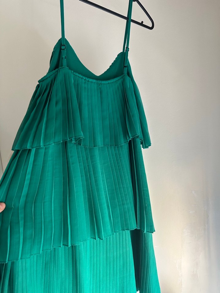 Yeşil Pilili Straplez Midi Elbise - Görsel 2