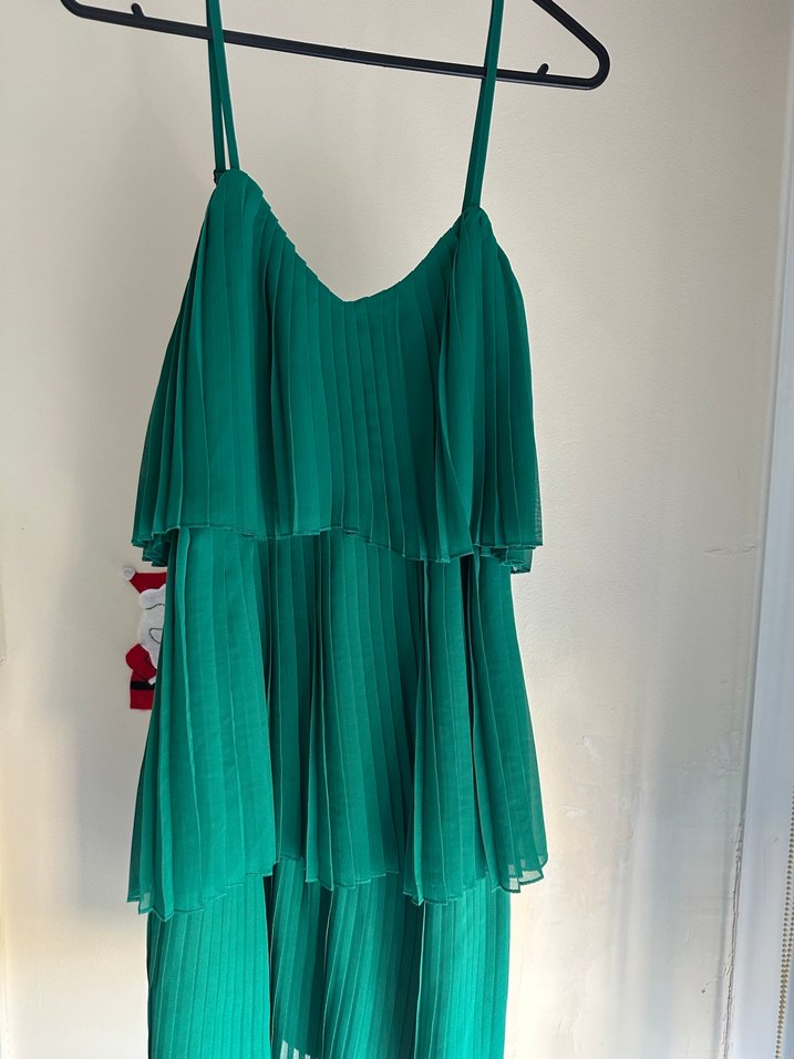 Yeşil Pilili Straplez Midi Elbise - Görsel 3