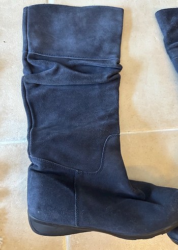 Lacivert Süet Kadın Dolgu Topuklu Çizme - Görsel 4