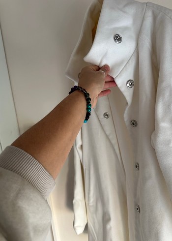 Beyaz Midi Kaşe kumal Kadın Palto - Görsel 2