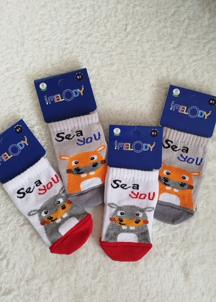 0-1 yaş 4 adet karışık renkli çorap  - Görsel 2