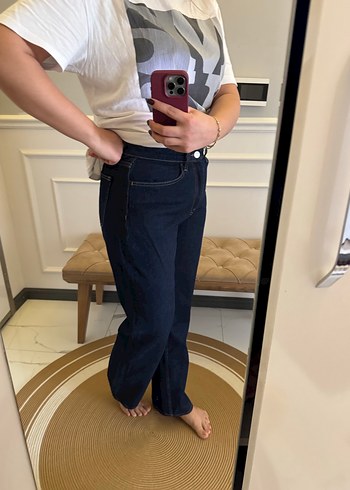 Lacivert Regular Fit Kadın Midi Denim Pantolon - Görsel 4