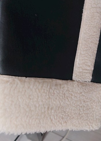 suni deri ve kürklü siyah kadın ceket - Görsel 4