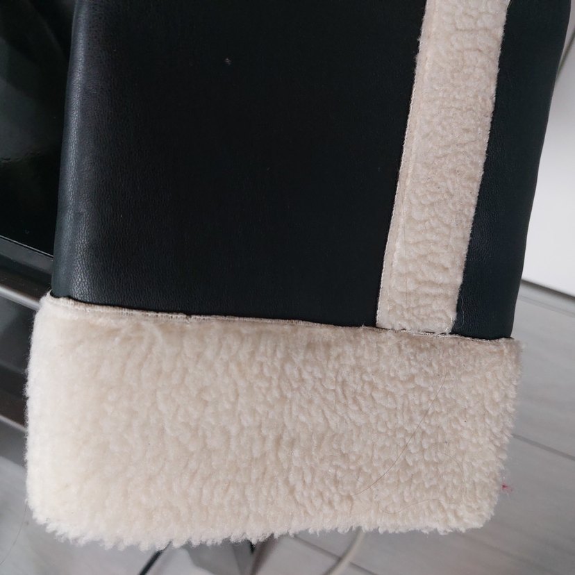 suni deri ve kürklü siyah kadın ceket - Görsel 4