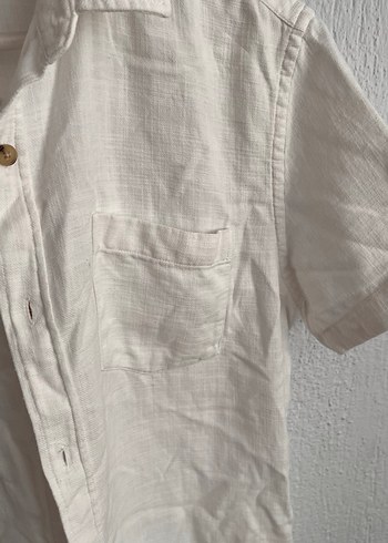 Erkek Beyaz Keten Kısa Kollu Gömlek - Görsel 2