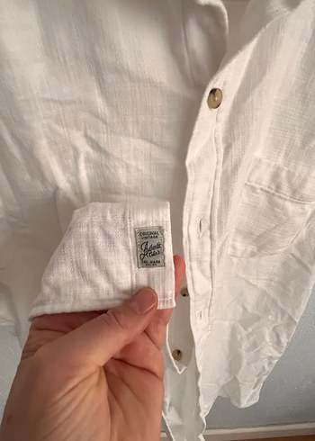 Erkek Beyaz Keten Kısa Kollu Gömlek - Görsel 3