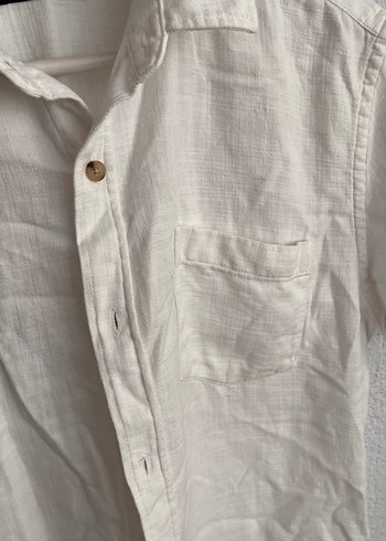 Erkek Beyaz Keten Kısa Kollu Gömlek - Görsel 4