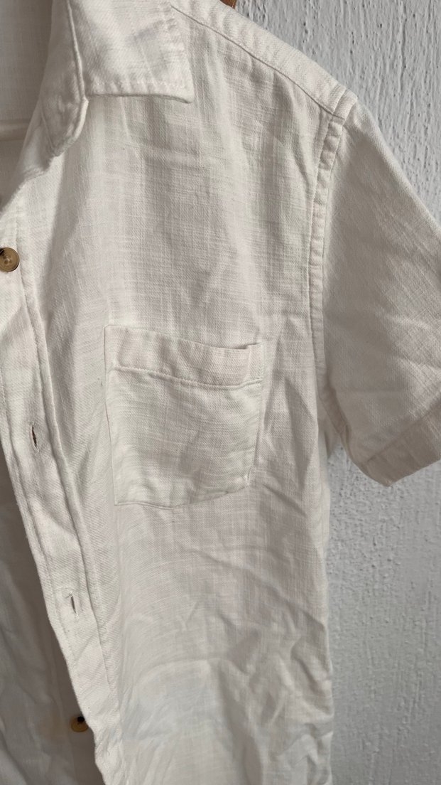 Erkek Beyaz Keten Kısa Kollu Gömlek - Görsel 2