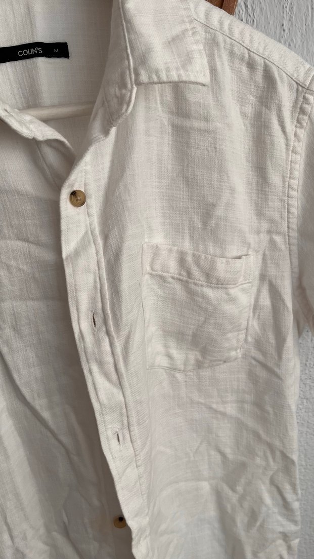 Erkek Beyaz Keten Kısa Kollu Gömlek - Görsel 4