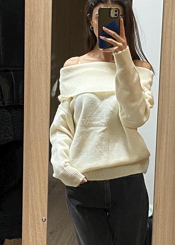 Kadın Beyaz Boğazlı Triko Kazak - Görsel 2