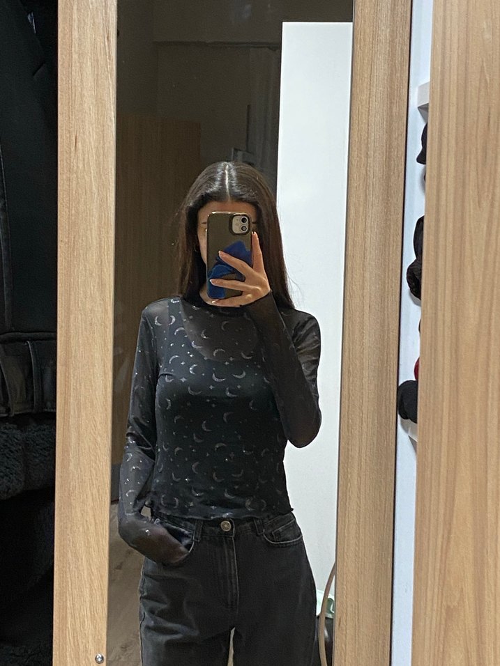 transparan uzun kollu bluz - Görsel 2