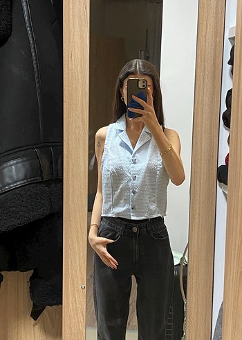 Mavi Kolsuz Keten Gömlek - Görsel 2