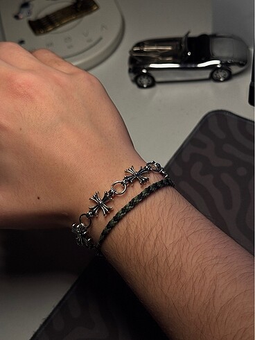Beden gri Renk Chrome Hearts Gümüş Renk Bileklik
