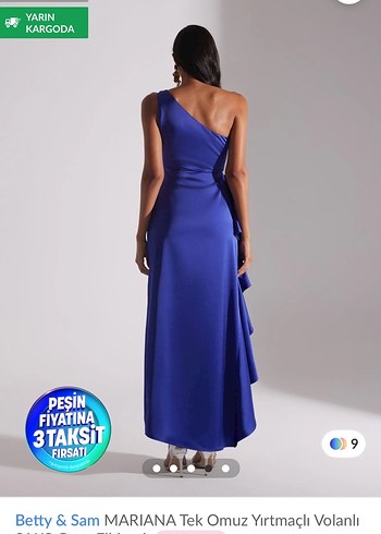 tek omuzlu saks mavisi yırtmaçlı elbise - Görsel 6