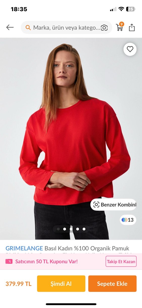 grimelange xs kırmızı tişört pamuk y2k - Görsel 3