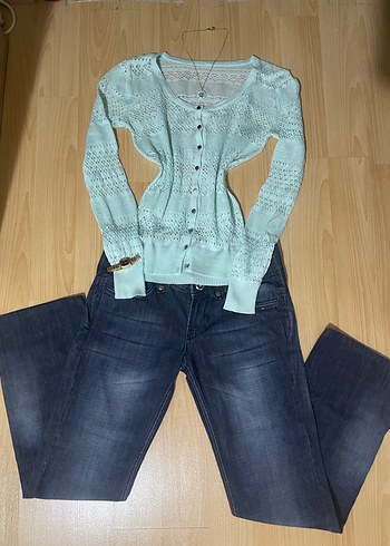 su yeşili delikli hırka vintage y2k - Görsel 2