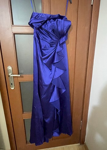 saks mavisi mor lacivert abiye elbise - Görsel 2