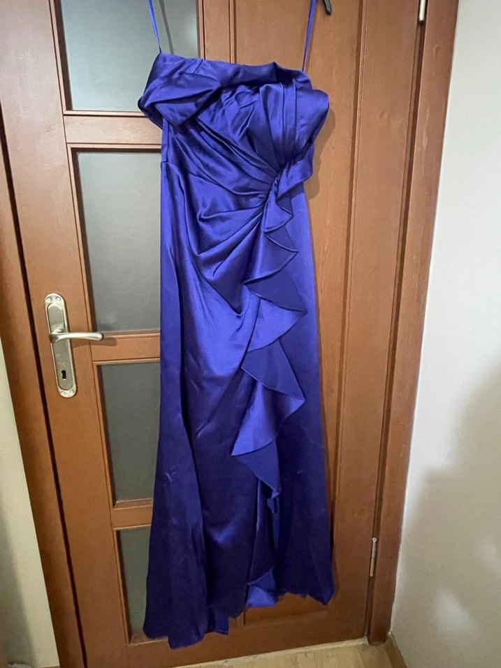 saks mavisi mor lacivert abiye elbise - Görsel 2