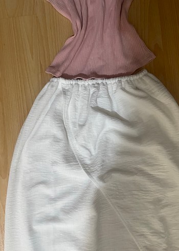 astarlı keten beyaz uzun etek y2k - Görsel 3