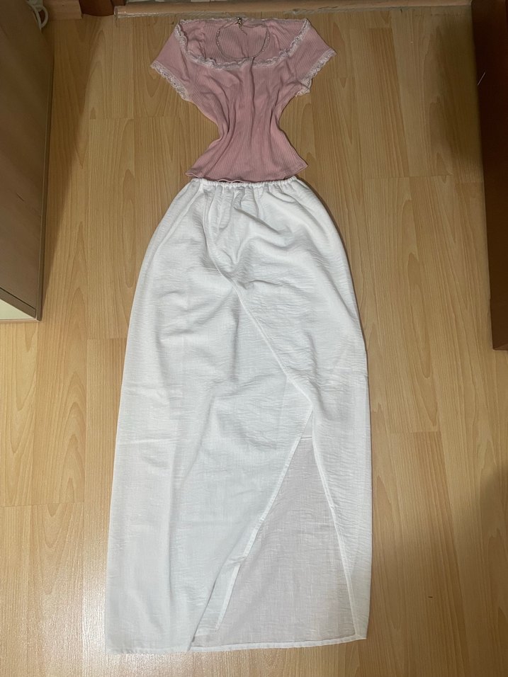 astarlı keten beyaz uzun etek y2k - Görsel 2