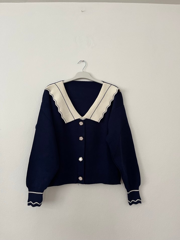 Düğmeli, Yakalı, Midi Kadın Hırka - Görsel 3