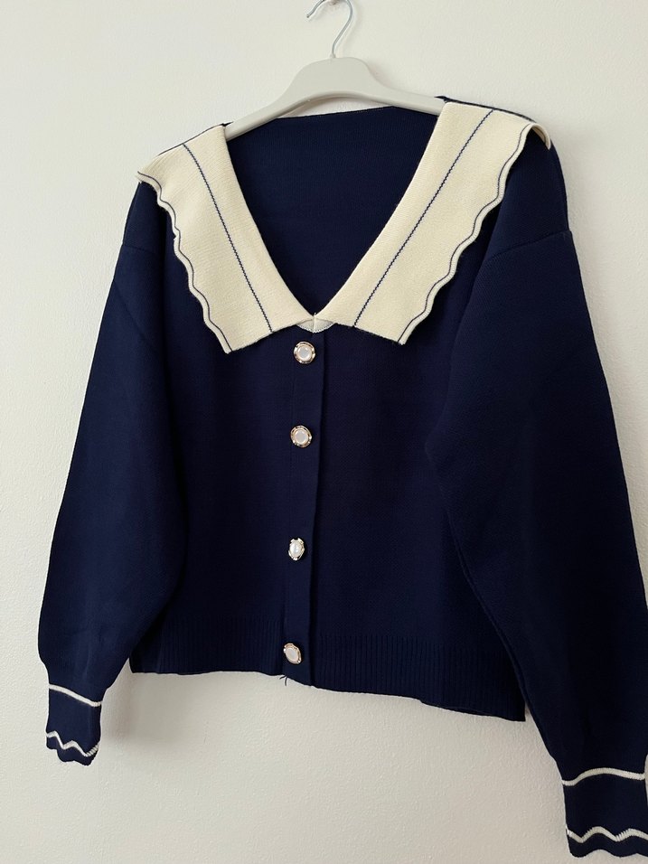 Düğmeli, Yakalı, Midi Kadın Hırka - Görsel 4