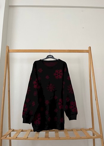 Kırmızı Desenli Örme Kadın Kazak - Görsel 10