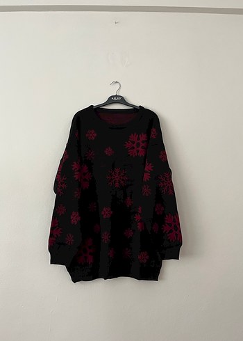 Kırmızı Desenli Örme Kadın Kazak - Görsel 6