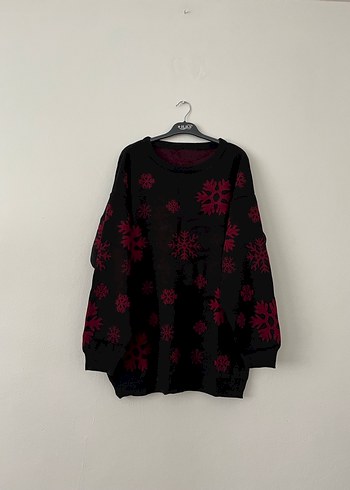 Kırmızı Desenli Örme Kadın Kazak - Görsel 2