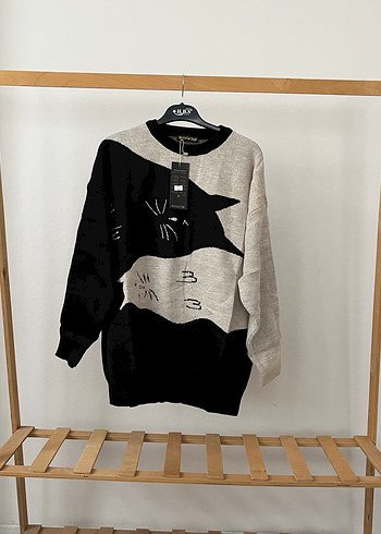 Gri Desenli Örgü Kadın Triko - Görsel 10