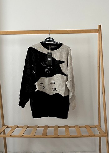 Gri Desenli Örgü Kadın Triko - Görsel 8