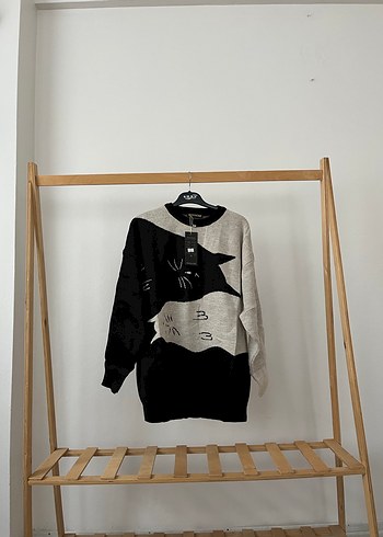 Gri Desenli Örgü Kadın Triko - Görsel 5