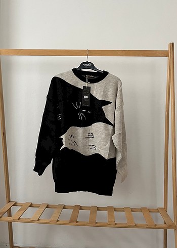 Gri Desenli Örgü Kadın Triko - Görsel 9