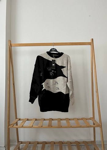 Gri Desenli Örgü Kadın Triko - Görsel 6