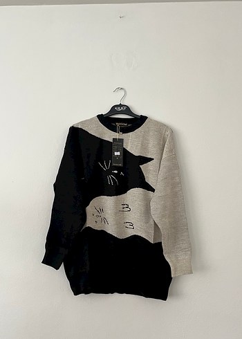 Gri Desenli Örgü Kadın Triko - Görsel 4