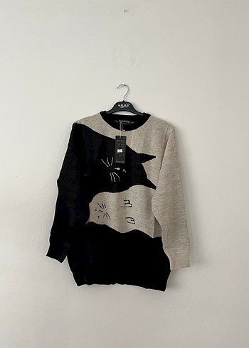 Gri Desenli Örgü Kadın Triko - Görsel 3